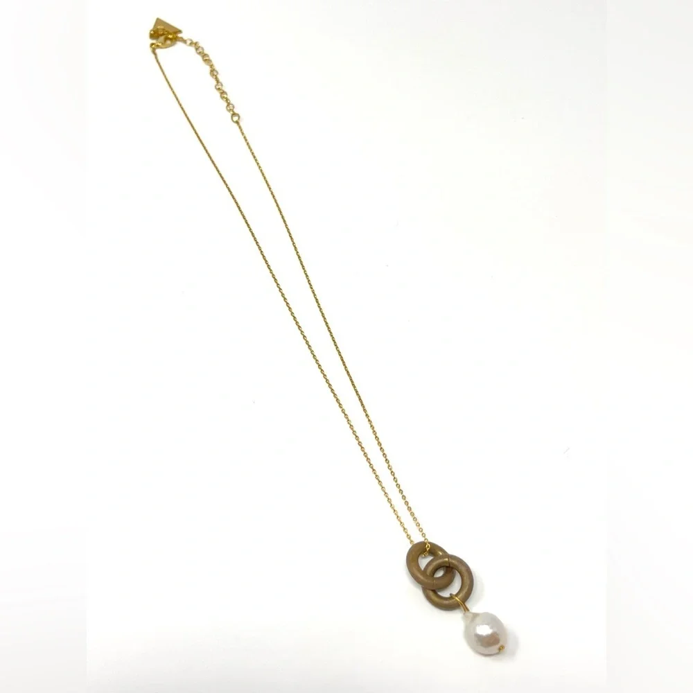 New Anthropologie x Serefina Ring Pearl Necklace Gold - Picture 2 of 4